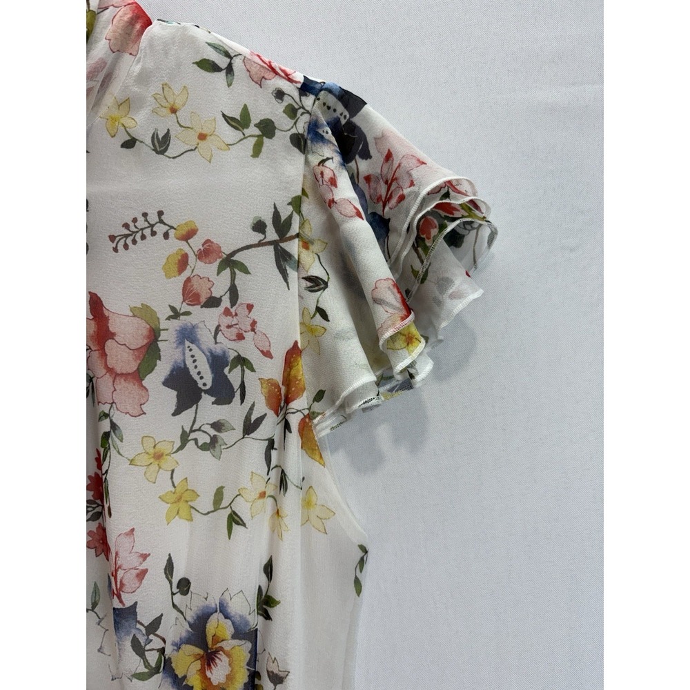 Alice + Olivia Floral Ruffle Dress Women's M White Multicolor Short Sleeve - Picture 4 of 12